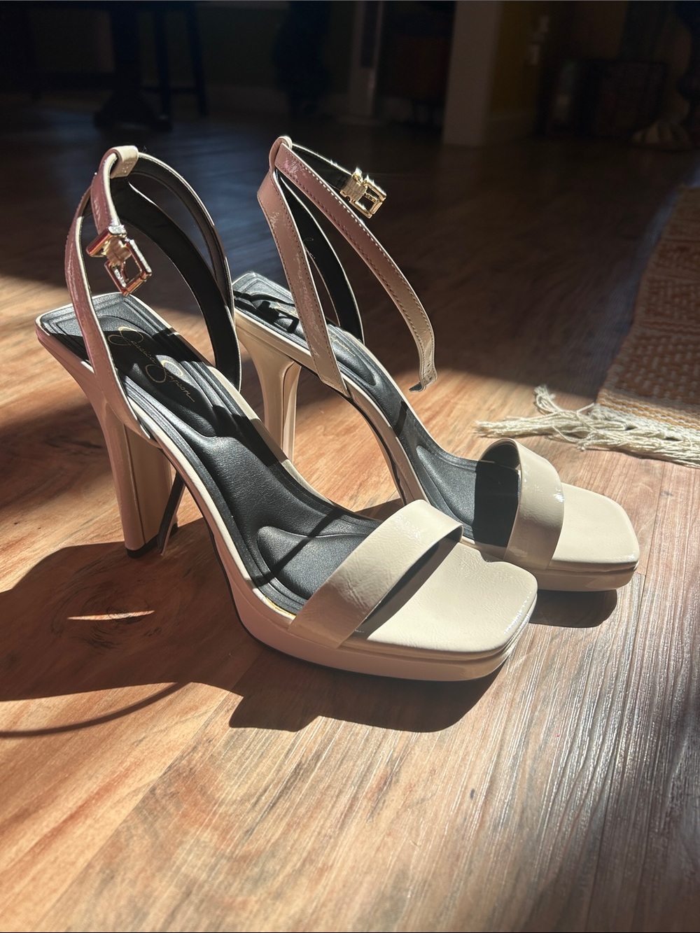 Jessica Simpson Cream Ankle-Strap Platform High Heels